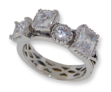 Antiqued silver tone Cubic Zirconia wholesale ring