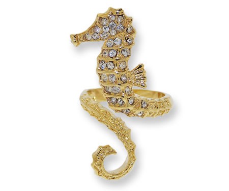 Picture of Designer Jewelry CR4066G White Czech crystal sea horse rings set in Yellow Gold