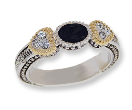 Two toned antiqued silver tone CZ Jet Black