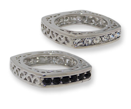 SilverTone White and Jet Czech crystals reversible ring