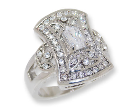 White CZ and White Czech crystals vintage look ring.