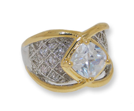 Bachelorette Bling Ring Two toned silver and gold clear white CZ ring