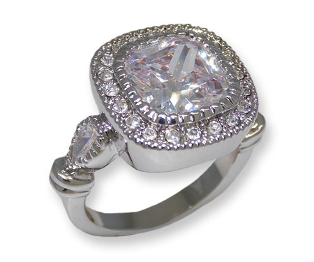 White CZ classic ring accented w white crystals