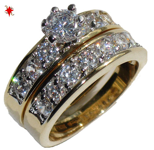 CR41Y CZ Wedding Set engagement ring Yellow Gold -  Designer Jewelry