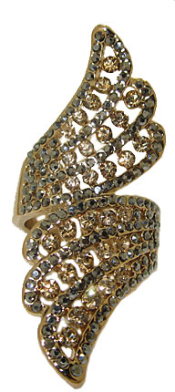 Designer gold ring jet hematite & light Colorado topaz crystals