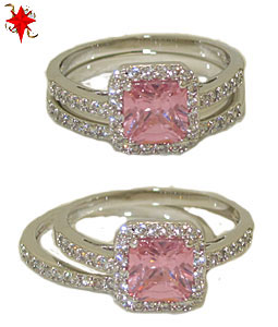 Picture of Designer Jewelry RG4356PK Two Pcs Wedding Engagement Ring in Rhodium &amp; Pink Diamond