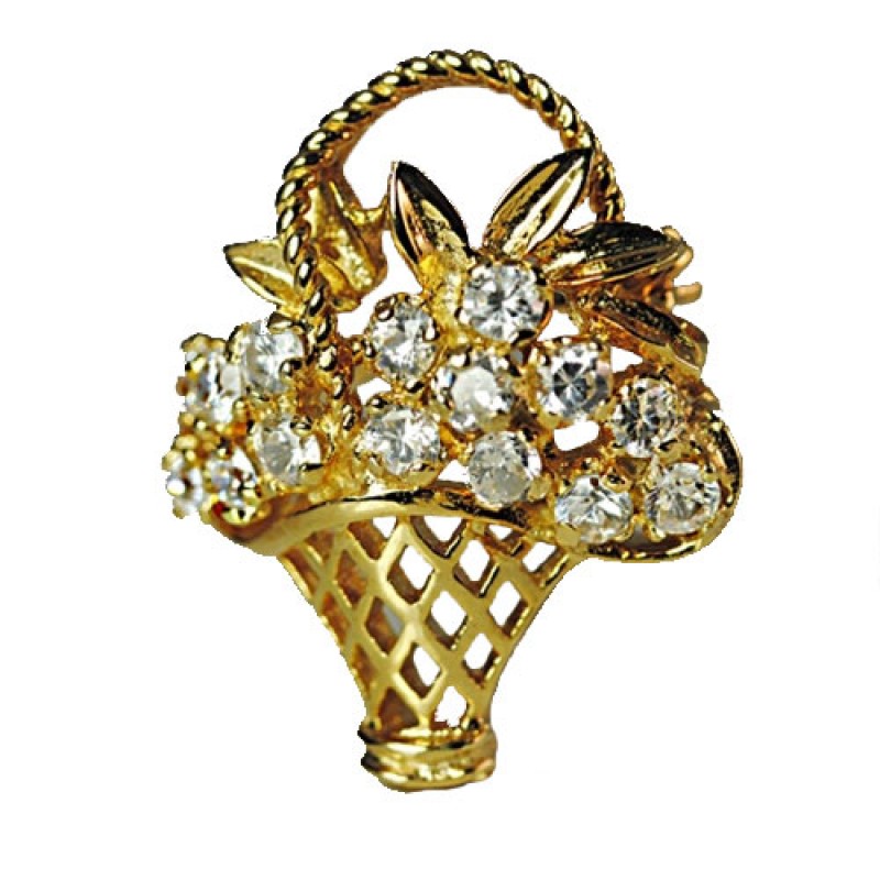Picture of Designer Jewelry 106 Flower Basket Brooch Sterling Silver 24 Kt Yellow Gold