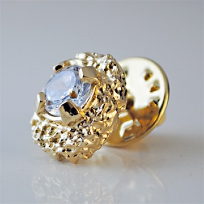 RM255 Mens Nugget and CZ Tie Tack Heavy Yellow Gold -  Designer Jewelry