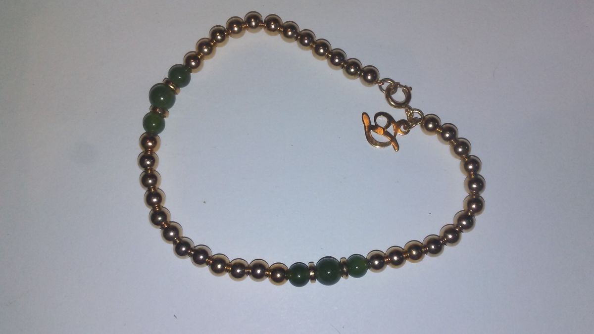 Gold Filled Beads and Genuine Green Jade Bracelet