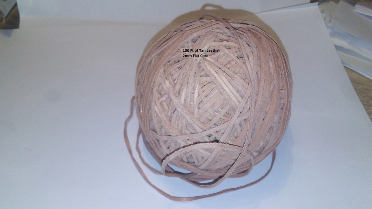 Tan Leather 2 mm Flat Cord 100 foot Ball