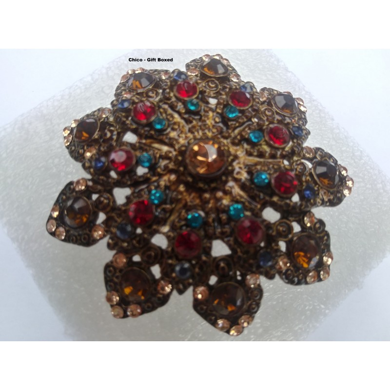 Picture of Designer Jewelry CHICOBROOCH Chicos Brooch Large Multi Colored Stone Pin Bronze Gift Boxed NWT