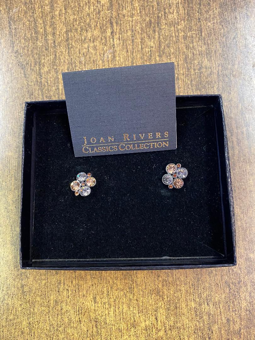 Joan Rivers Earring multi colored crystal boxed round pierced NWT