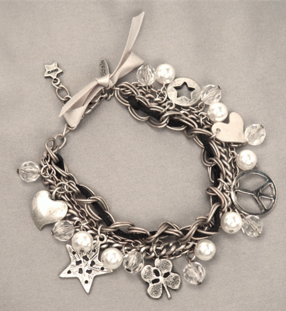 Picture of Designer Jewelry FREESPIRIT Charm Bracelet layered free spirit pearl crystal ribbon rope white gold NWT