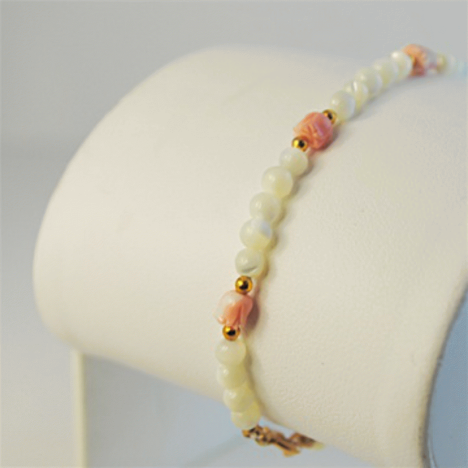 Picture of Designer Jewelry CORALBRAC Coral Tulip Bracelet Elegant Mother of Pearl beads Gold Filled 7ö gemstone NWT