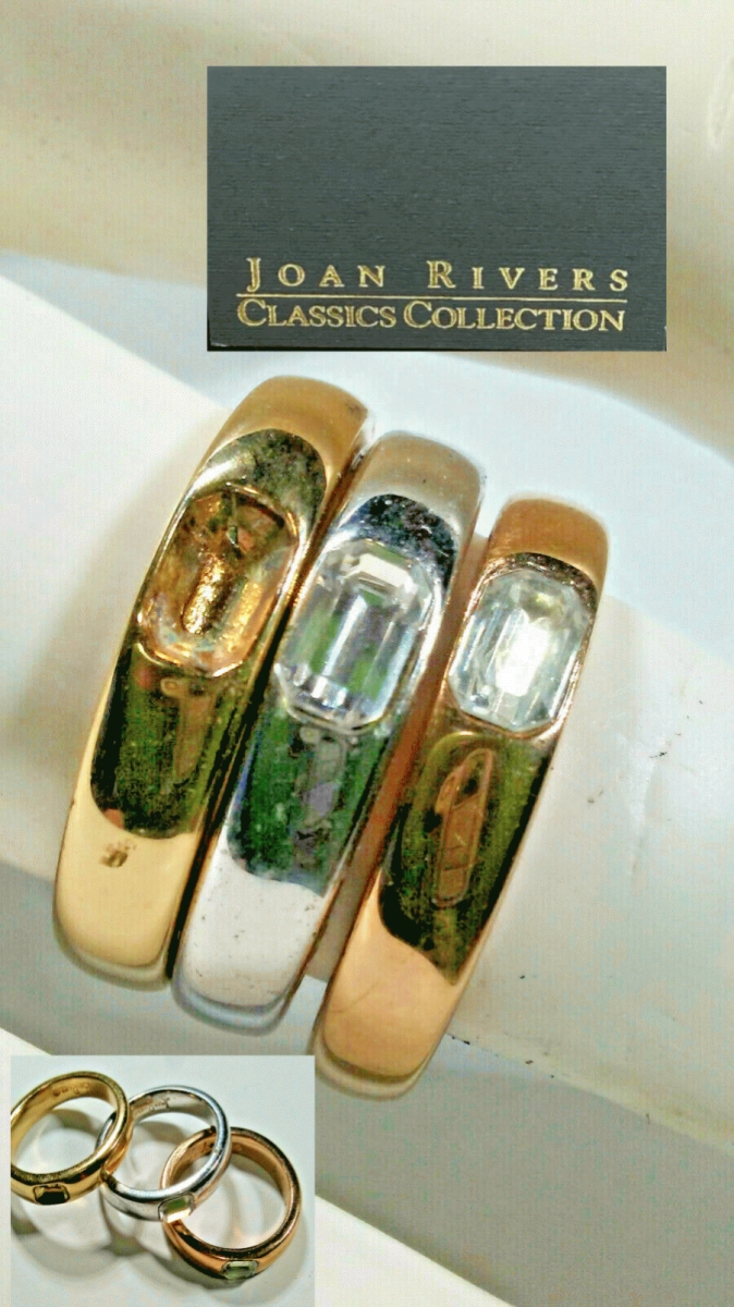 Picture of Designer Jewelry JRRINGTRIO Joan Rivers 3 Band Ring Stackable Rose Yellow Silver boxed Crystal NWT