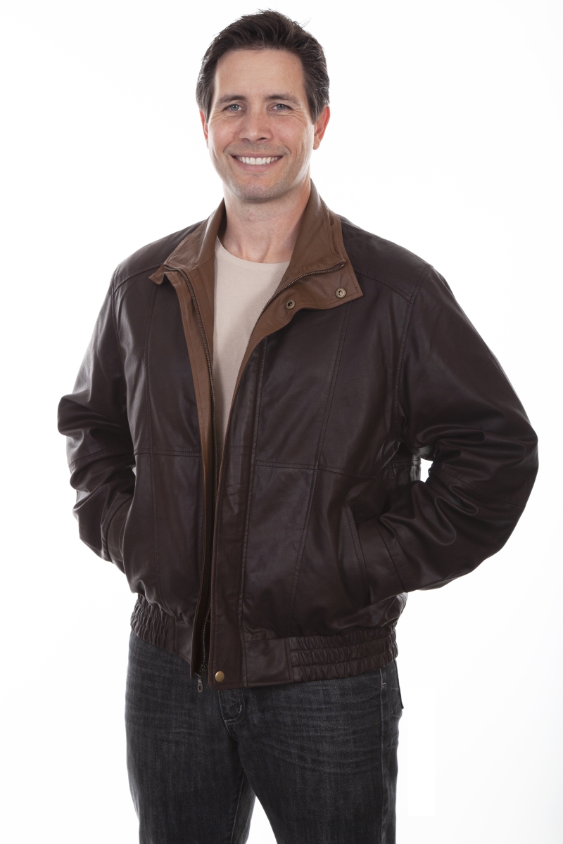Picture of Scully 48-264-S Mens Double Collar Featherlite Jacket - Chocolate with Cognac - Small