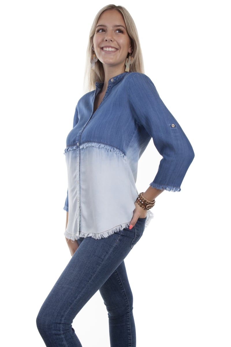 HC651-DEN-S Women Dip Dye Button, Denim - Small