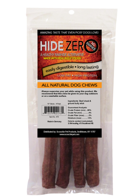 Picture of Scoochie Pet 473 10 in. Hide Zero Bully Flavored Rawhide Alternative Chew - Pack of 4