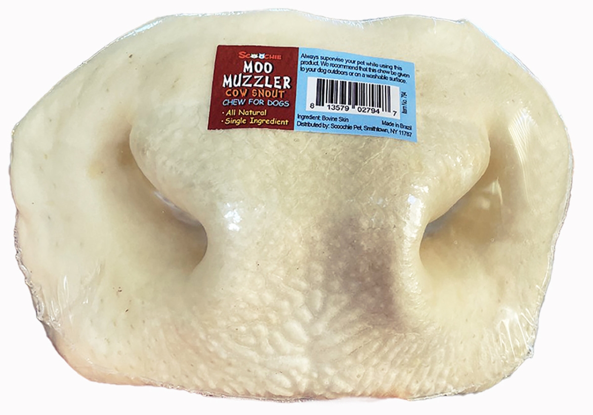 Picture of Scoochie Pet Products 278 Moo Muzzler Cow Snout Shrink Treats with Sticker - Medium Long - PDQ of 12