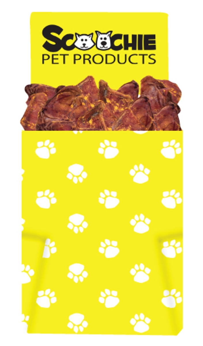 Picture of Scoochie Pet Products 282 Bacon & Cheddar Loaded Pig Ears Treats in Peggable Zip Lock Bag - Medium Long - PDQ of 12