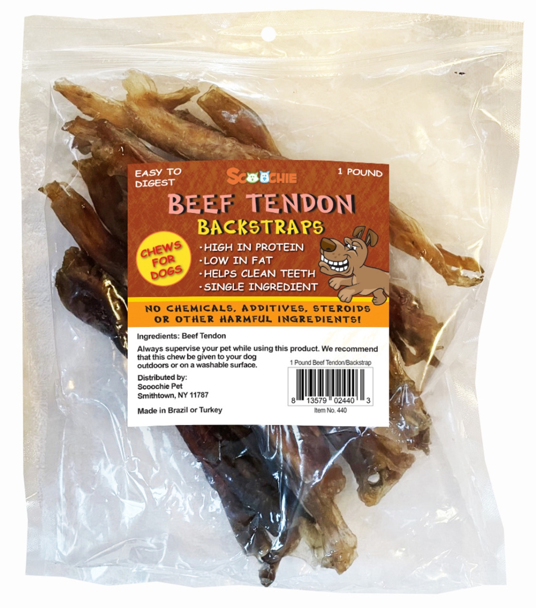 Picture of Scoochie Pet Products 298 1 lbs 12 x 9 x 11 in. Beef Tendon & Back Strap Treats in Zip Lock Bag - PDQ of 6