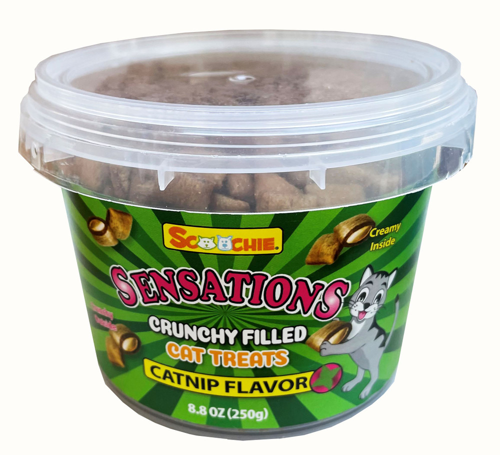 Picture of Scoochie Pet Products 894 8.8 oz Scoochie Sensations Catnip Filled Cat Treats in Tub