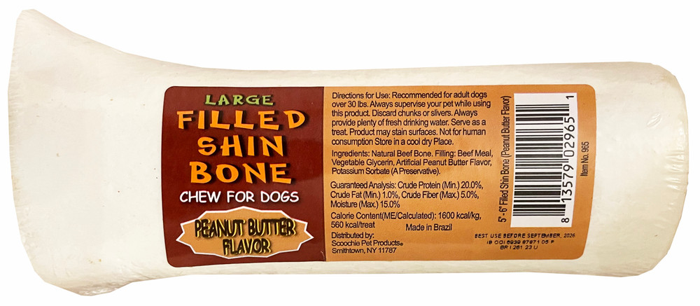 Picture of Scoochie Pet Products 965 5-6 in. Peanut Butter Stuffed White Shin Bone