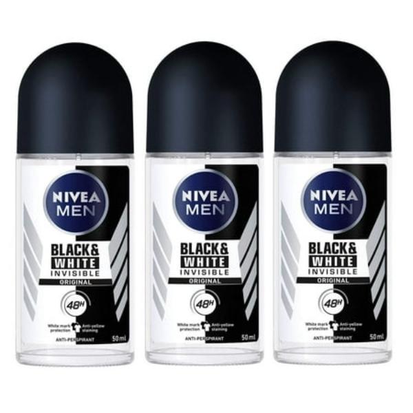 Picture of Nivea 604467951396 50 ml 8 Hours Invisible Original Men Bundle of 3 Antiperspirant Deodorant Roll on for Men&#44; Black & White - Pack of 3