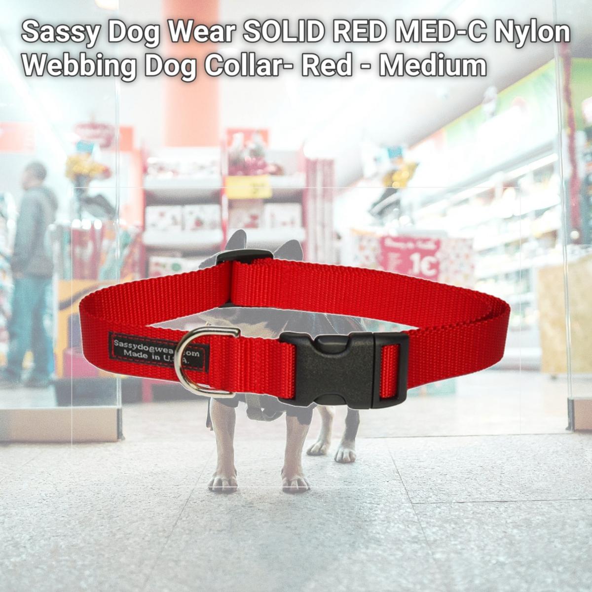 Picture of Sassy Dog Wear SOLID RED MED-C Nylon Webbing Dog Collar- Red - Medium