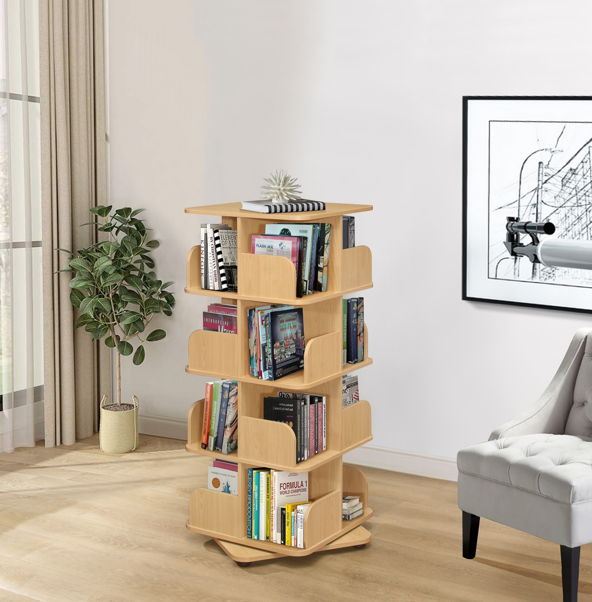 Revolving Tall Bookcase, Natural