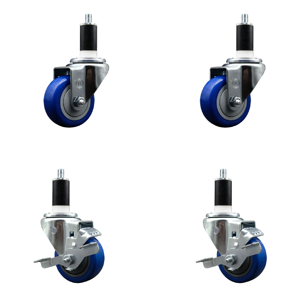 SCC-EX20S314-PPUB-BLUE-2-TLB-2-138 Polyurethane Swivel Expanding Stem Caster with 3 in. Blue Wheels & 1.38 in. Stems - Set of 4
