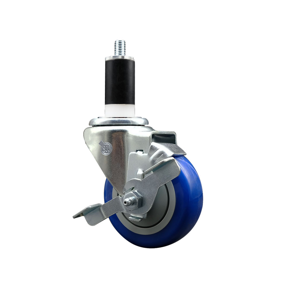 SCC-EX20S3514-PPUB-BLUE-TLB-138 Polyurethane Expanding Stem Swivel Caster with 3.5 in. Blue Wheel & 1.38 in. Stem & Top Locking Brake