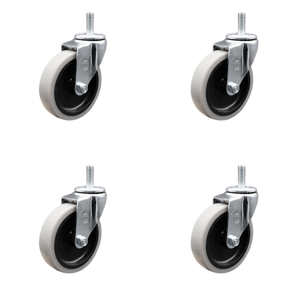 SCC-TS05S410-TPRS-M815-4 4 in. Swivel Thermoplastic Rubber Caster Wheels with 8 mm 1.25 TPI x 1.5 in. Threaded Stem Casters - Set of 4