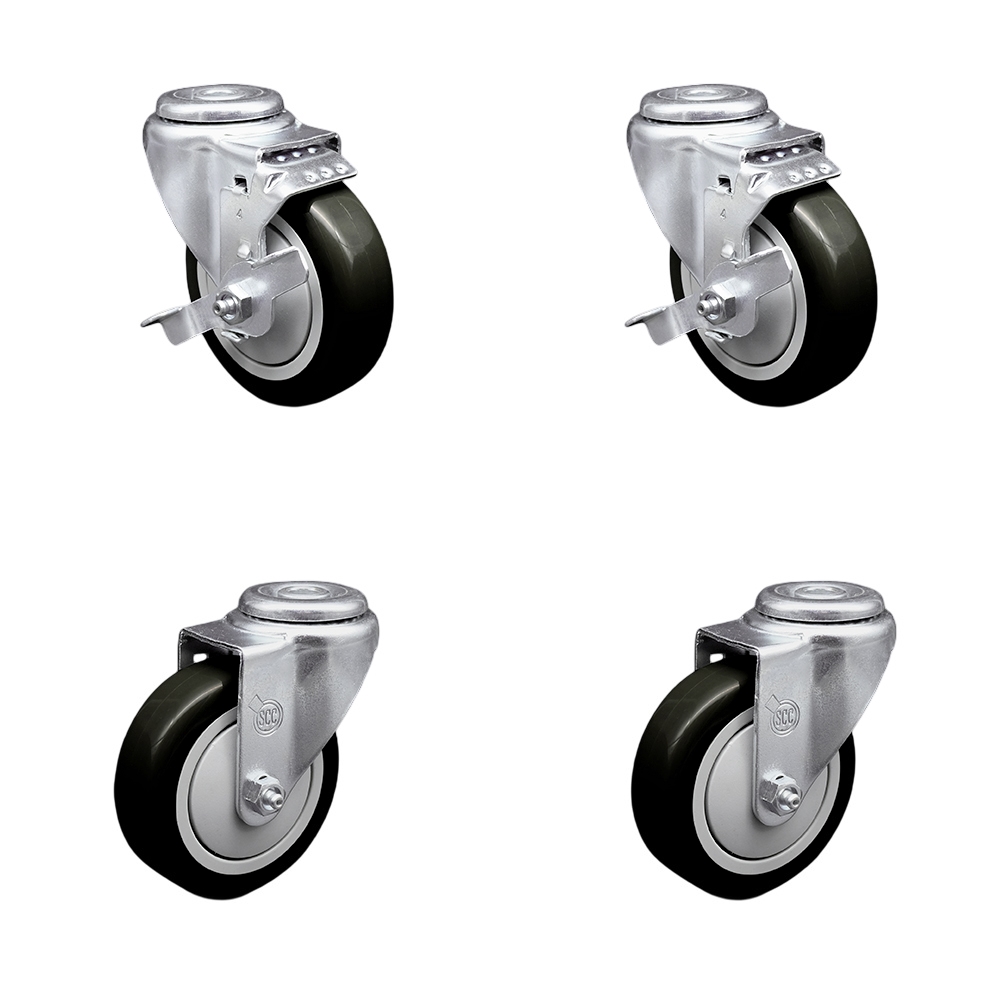 SCC-SSBH20S414-PPUB-BLK-TLB-2-S-2 Stainless Steel Polyurethane Swivel Bolt Hole Caster with 4 x 1.25 in. Black Wheels - Set of 4
