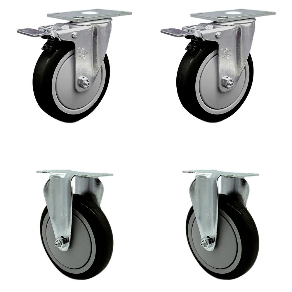 SCC-TTL20S514-PPUB-BLK-2-R-2 Polyurethane Swivel Top Plate Caster with 5 in. Black Wheels - Set of 4