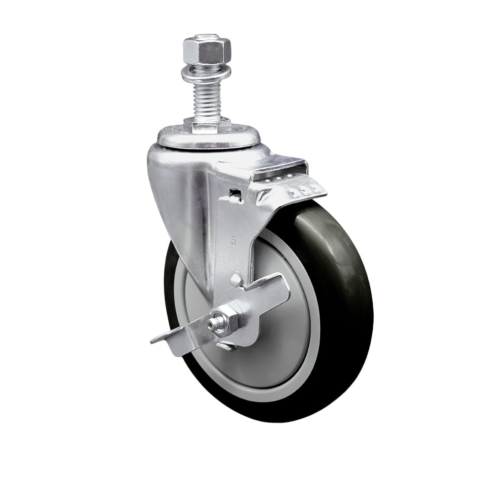 SCC-TS20S514-PPUB-BLK-TLB-121315 Polyurethane Swivel Threaded Stem Caster with 5 x 1.25 in. Black Wheel & 0.5 in. Stem & Top Locking Brake
