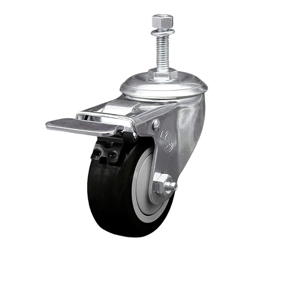 SCC-TSTTL20S3514-PPUB-BLK-381615 Polyurethane Swivel Threaded Stem Caster with 3.5 x 1.25 in. Black Wheel & 0.38 in. Stem & Total Locking Brake