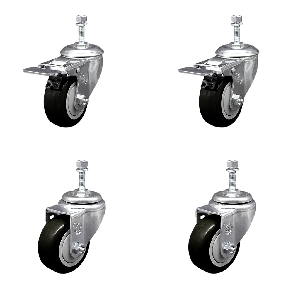 SCC-TSTTL20S314-PPUB-BLK-M1015-2-S-2 Polyurethane Swivel Threaded Stem Caster with 3 x 1.25 in. Black Wheels & 10 mm Stems - Set of 4
