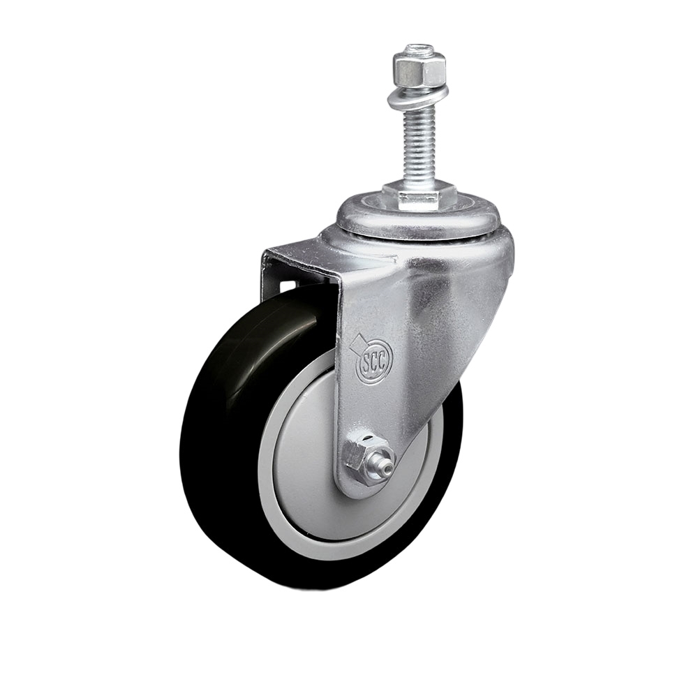 SCC-SSTS20S414-PPUB-BLK-M1015 Stainless Steel Polyurethane Swivel Threaded Stem Caster with 4 x 1.25 in. Black Wheel & 10 mm Stem