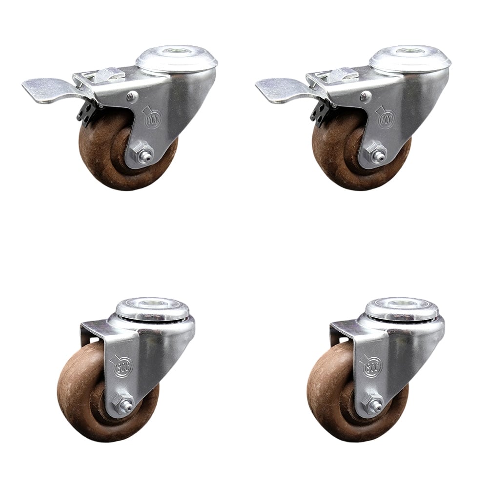 SCC-BHTTL20S314-GFNSHT-2-S-2 High Temperature Glass Filled Nylon Swivel Bolt Hole Caster with 3 x 1.25 in. Brown Wheels - Set of 4