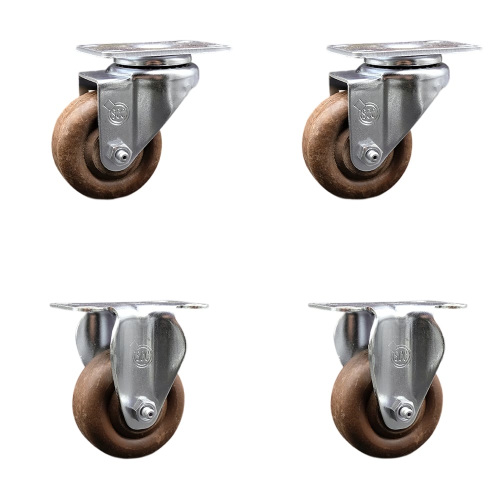 SCC-SS20S314-GFNSHT-2-R-2 Stainless Steel High Temperature Glass Filled Nylon Swivel Top Plate Caster with 3 x 1.25 in. Brown Wheels - Set of 4