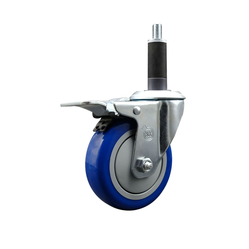 SCC-SSEXTTL20S414-PPUB-BLUE-1 Stainless Steel Polyurethane Expanding Stem Swivel Caster with 4 in. Blue Wheel & 1 in. Stem & Total Locking Brake