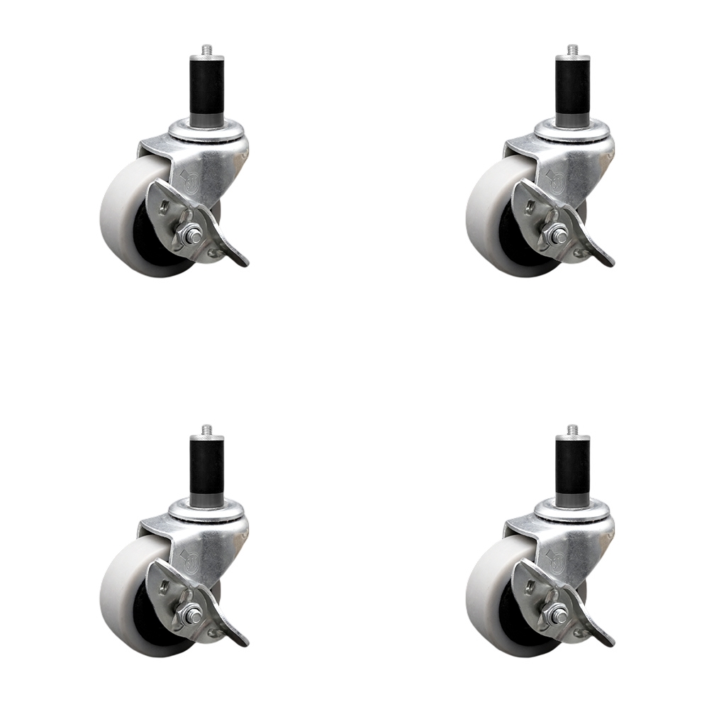 SCC-EX05S210-TPRS-SLB-138-4 2 in. Swivel Thermoplastic Rubber Caster Wheels & 1.38 in. Expanding Adapter Stem Caster & Brake - Set of 4