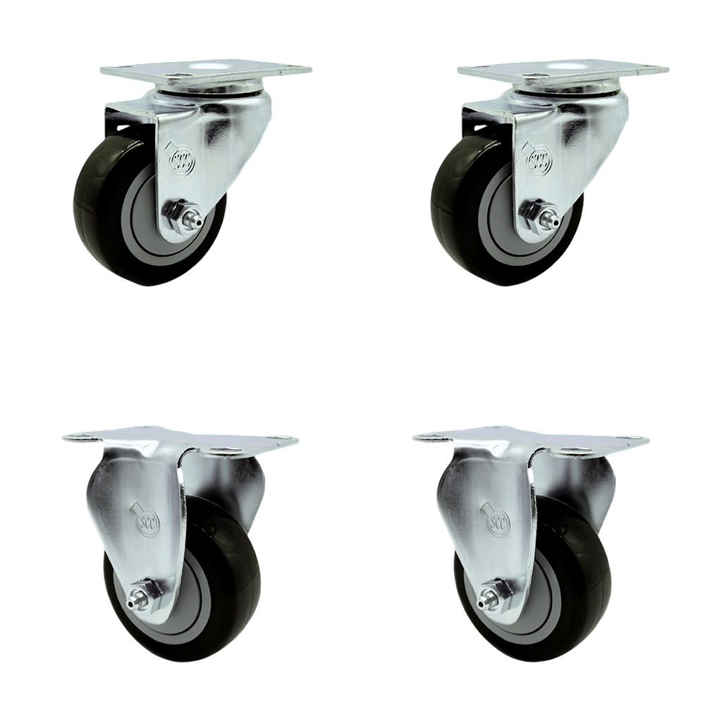 SCC-20S3514-PPUB-BLK-2-R3514-2 Polyurethane Swivel Top Plate Caster with 3.5 in. Black Wheels - Set of 4