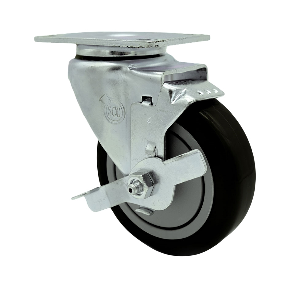 SCC-20S414-PPUB-BLK-TLB Polyurethane Swivel Top Plate Swivel Caster with 4 in. Black Wheel & Top Locking Brake