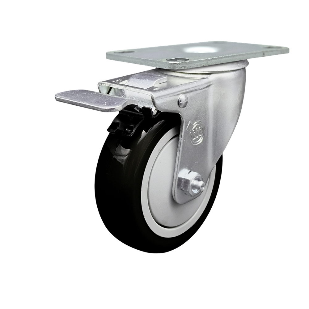 SCC-TTL20S414-PPUB-BLK Polyurethane Swivel Top Plate Caster with 4 in. Black Wheel & Total Locking Brake