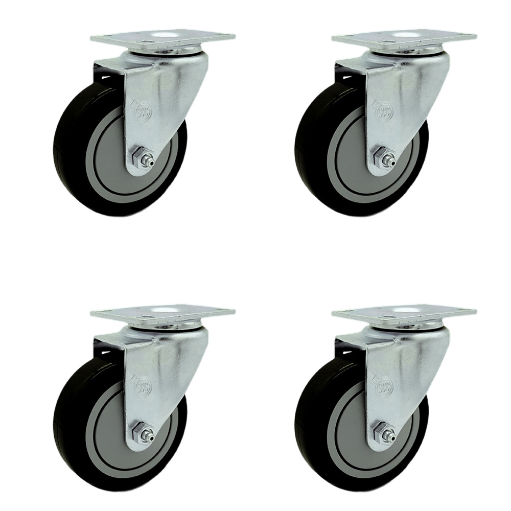 SCC-20S414-PPUB-BLK-4 Polyurethane Swivel Top Plate Caster with 4 in. Black Wheels - Set of 4