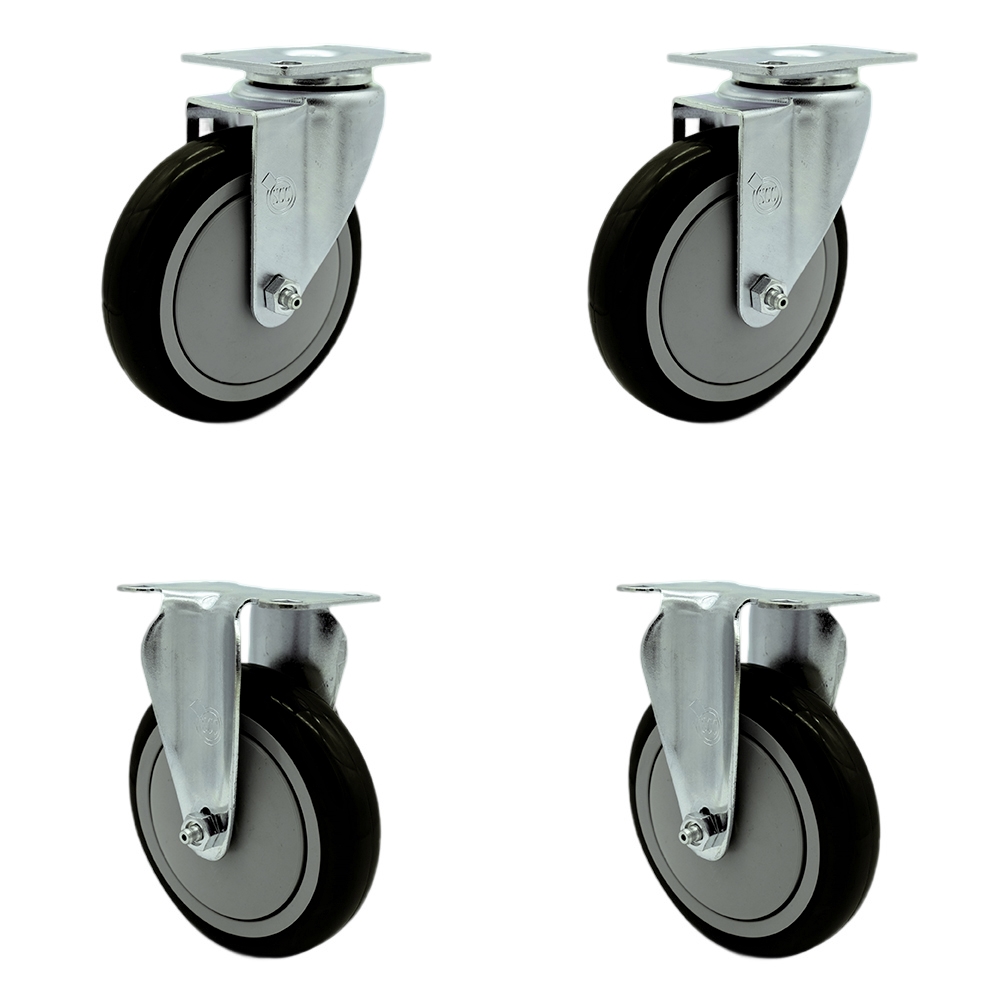 SCC-20S514-PPUB-BLK-2-R514-2 Polyurethane Swivel Top Plate Caster with 5 in. Black Wheels - Set of 4