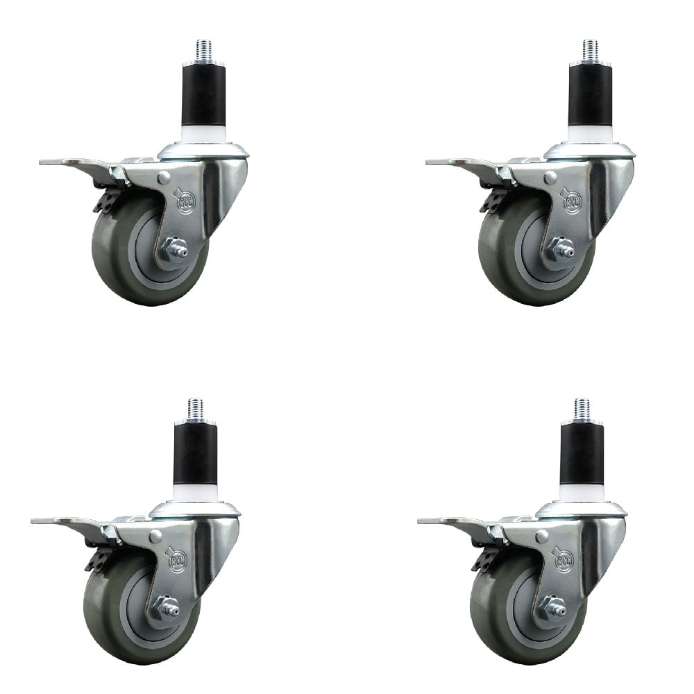 SCC-EXTTL20S314-PPUB-112-4 Polyurethane Swivel Expanding Stem Caster with 3 in. Gray Wheels & 1.5 in. Stems - Set of 4