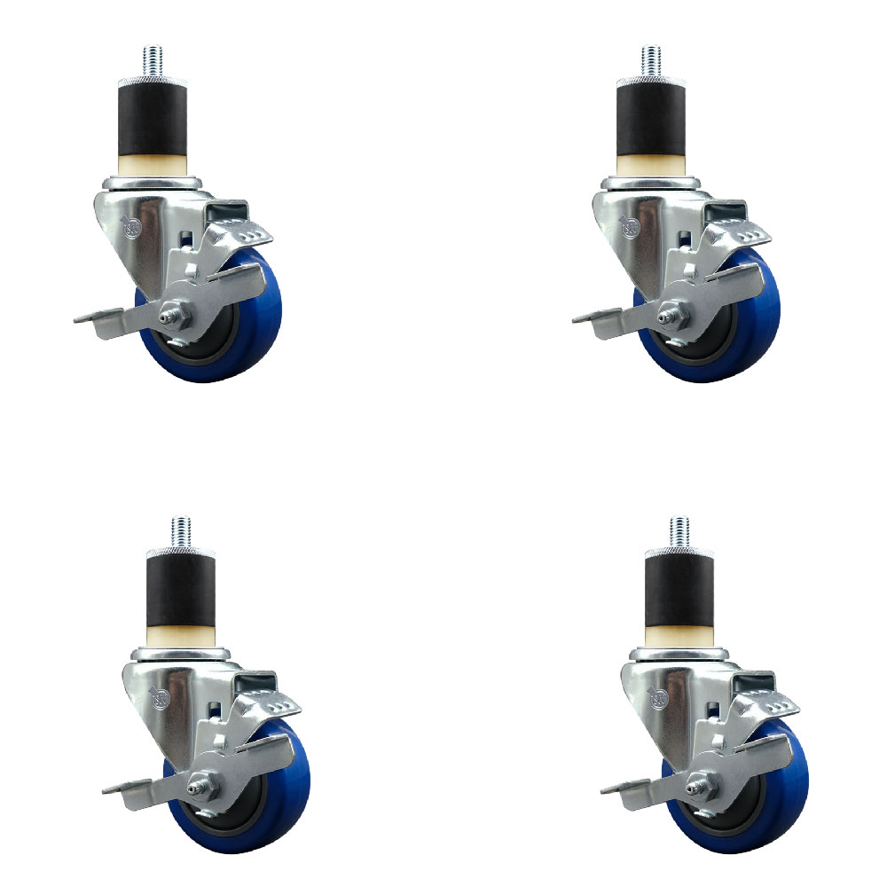 SCC-EX20S314-PPUB-BLUE-TLB-178-4 Polyurethane Swivel Expanding Stem Caster with 3 in. Blue Wheels & 1.87 in. Stems - Set of 4